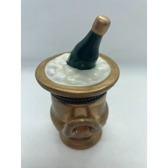 Champagne Ice Bucket Hinged Trinket Valentines Ceramic Jewelry Box - Picture 2 of 7